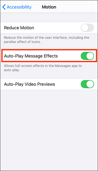 Tap Auto-Play Message Effects to turn it off